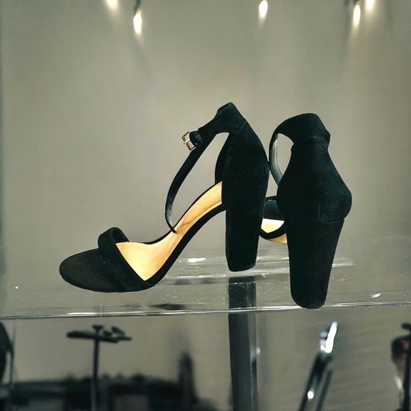 ALDO Black Suede Leather Open Toe Ankle Strap Heels Women’s Size 8.5 - Picture 1 of 7